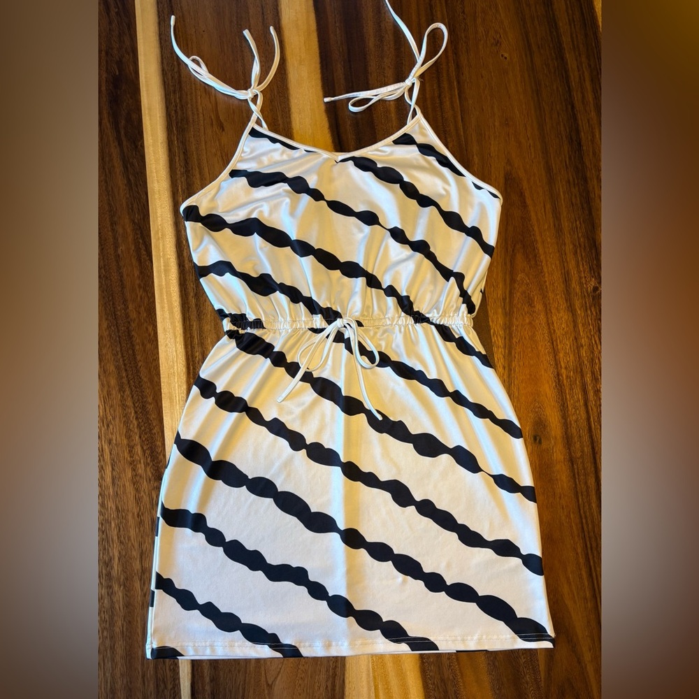 Elegant Black and White Striped Dress